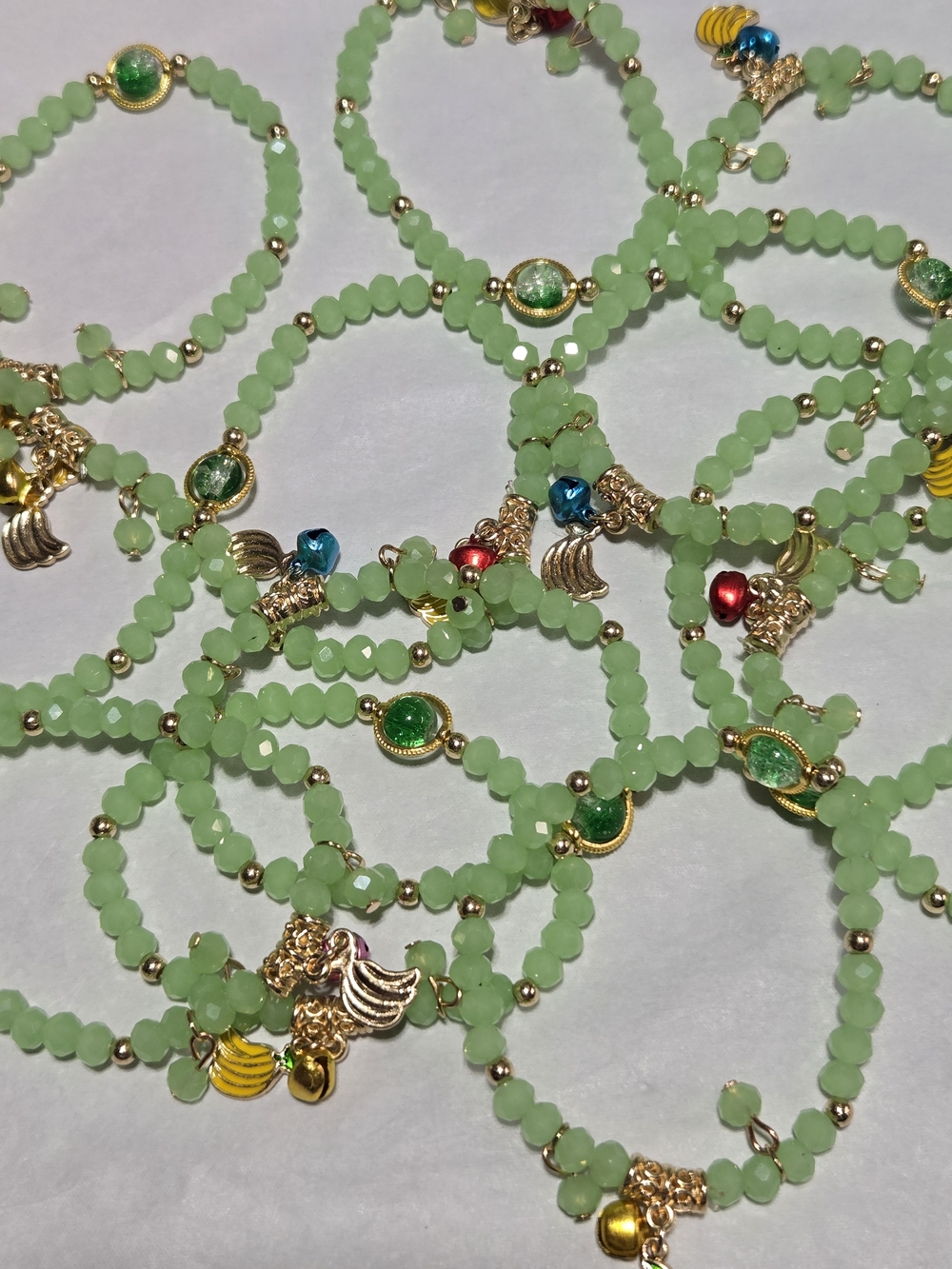 6mm- Gold-Accent Light Green Beaded Charm Bracelet - For 1